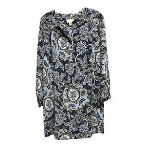 LOFT Paisley Long Sleeve Dress in Black and Blue
